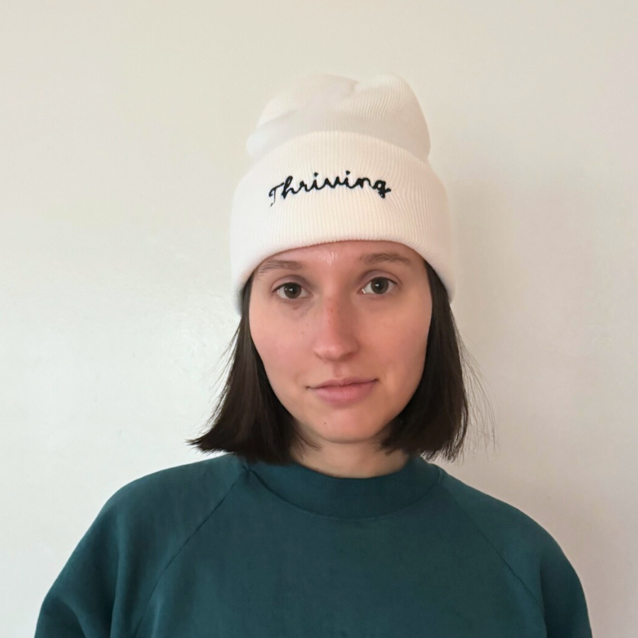 White Embroidered Thriving Beanie