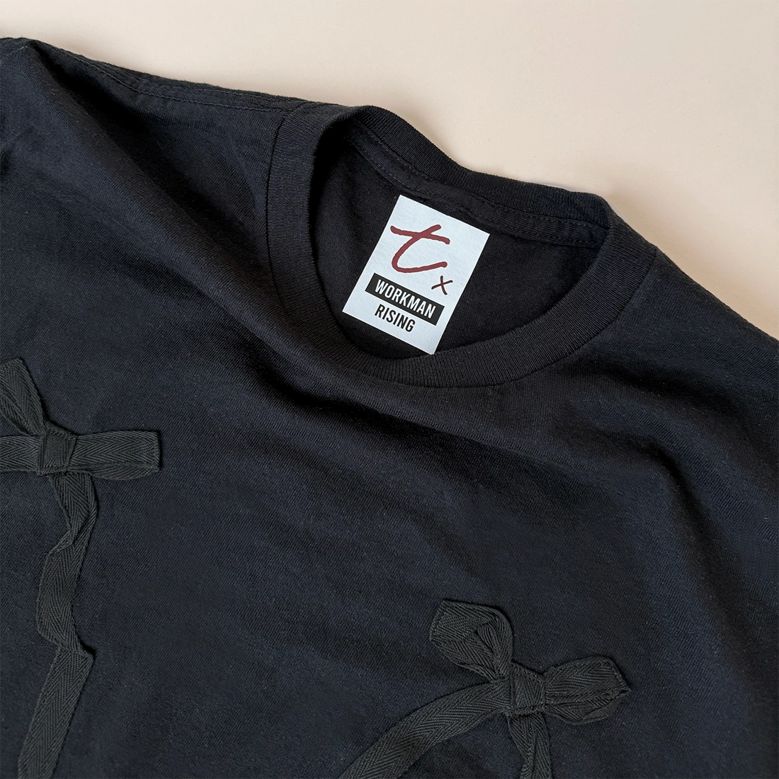 Recycled Black Ribbon Cropped Tee