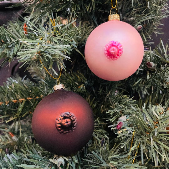 Pink Glass Boobie Ornament