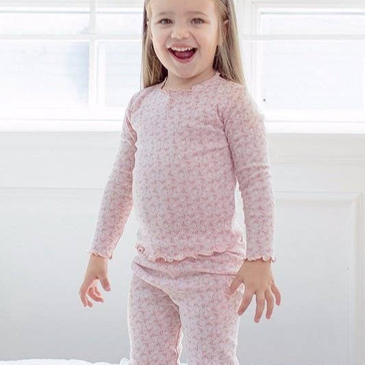 Little Girls Pink Floral Pajama Set
