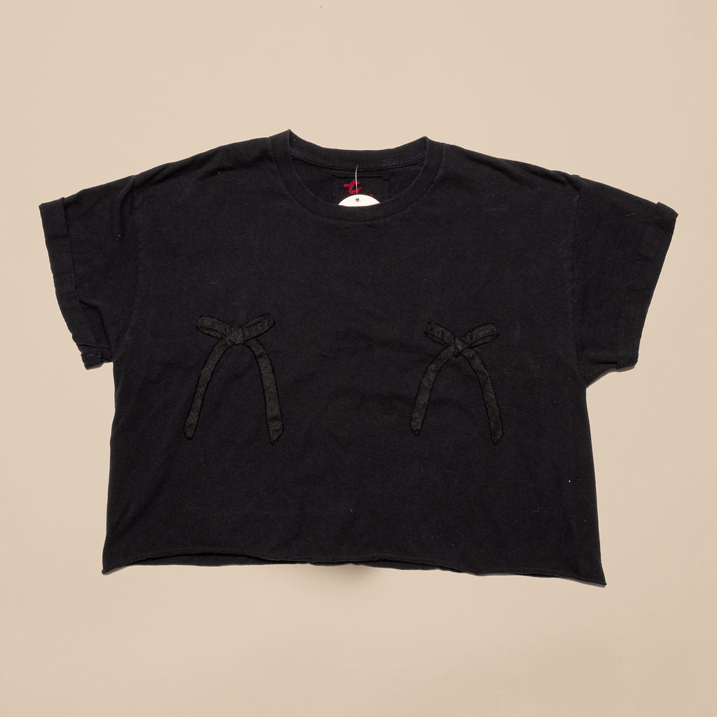 *Pre Order* Recycled Black Ribbon Cropped Tee