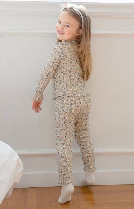 Little Girls Biege Floral Pajama Set