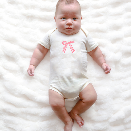 Organic Cotton Dainty Pink Bow Baby Onesie