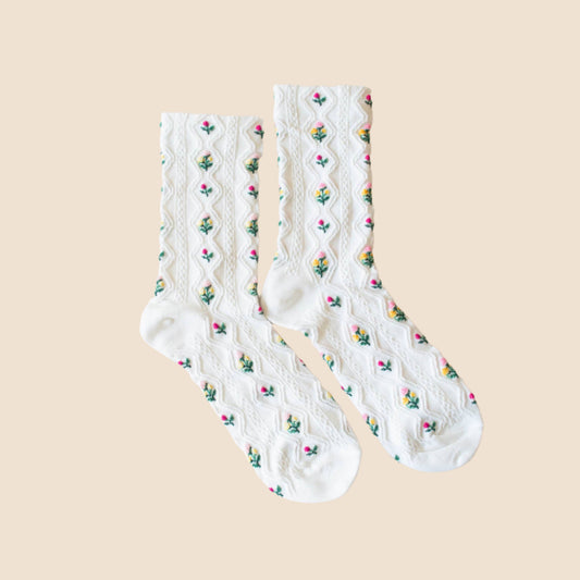 White Floral Shmancy Socks